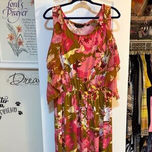 NWOT Pink and Orange Flutter Sleeve Halter Sundress for Wedding Guest